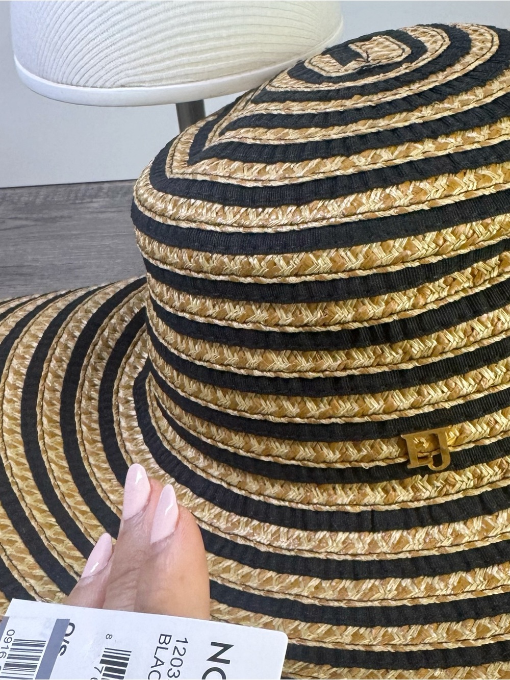Eric Javits Margot Packable Stripe Wide abrim Hat $325 - Picture 6 of 9